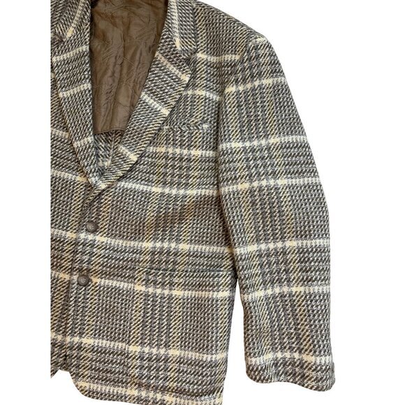 Daniel Hechter Mens Sport Coat Blazer Vintage Plaid Neutral Wool Heavy Alpaka O/ - Picture 3 of 11